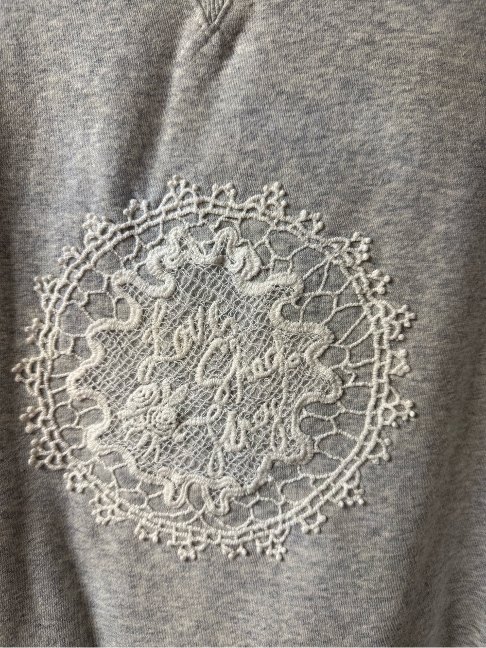 LoveShackFancy Heather Gray Embroidered Lace-Accent Sweatshirt and Sweatpants - Picture 2 of 5